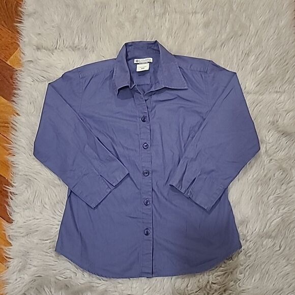 Columbia womens blue quarter sleeve button down shirt size medium - Picture 1 of 5